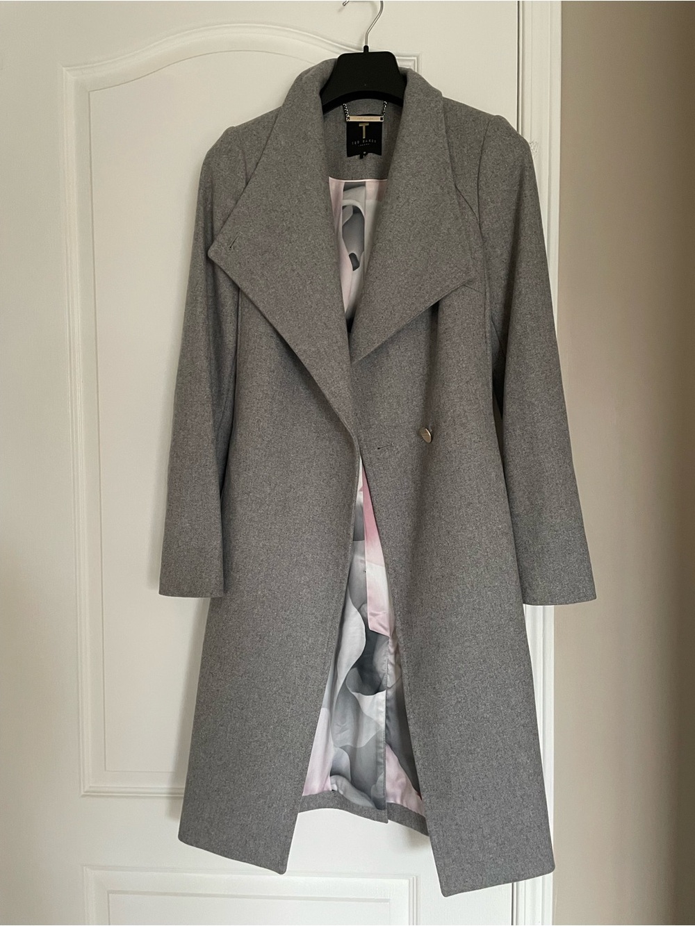 Ted Baker Gray Trench Coat with Draped Collar